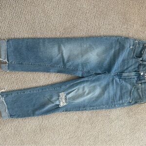 Madewell Blue Straight-Leg Women's Jeans with Knee Distress